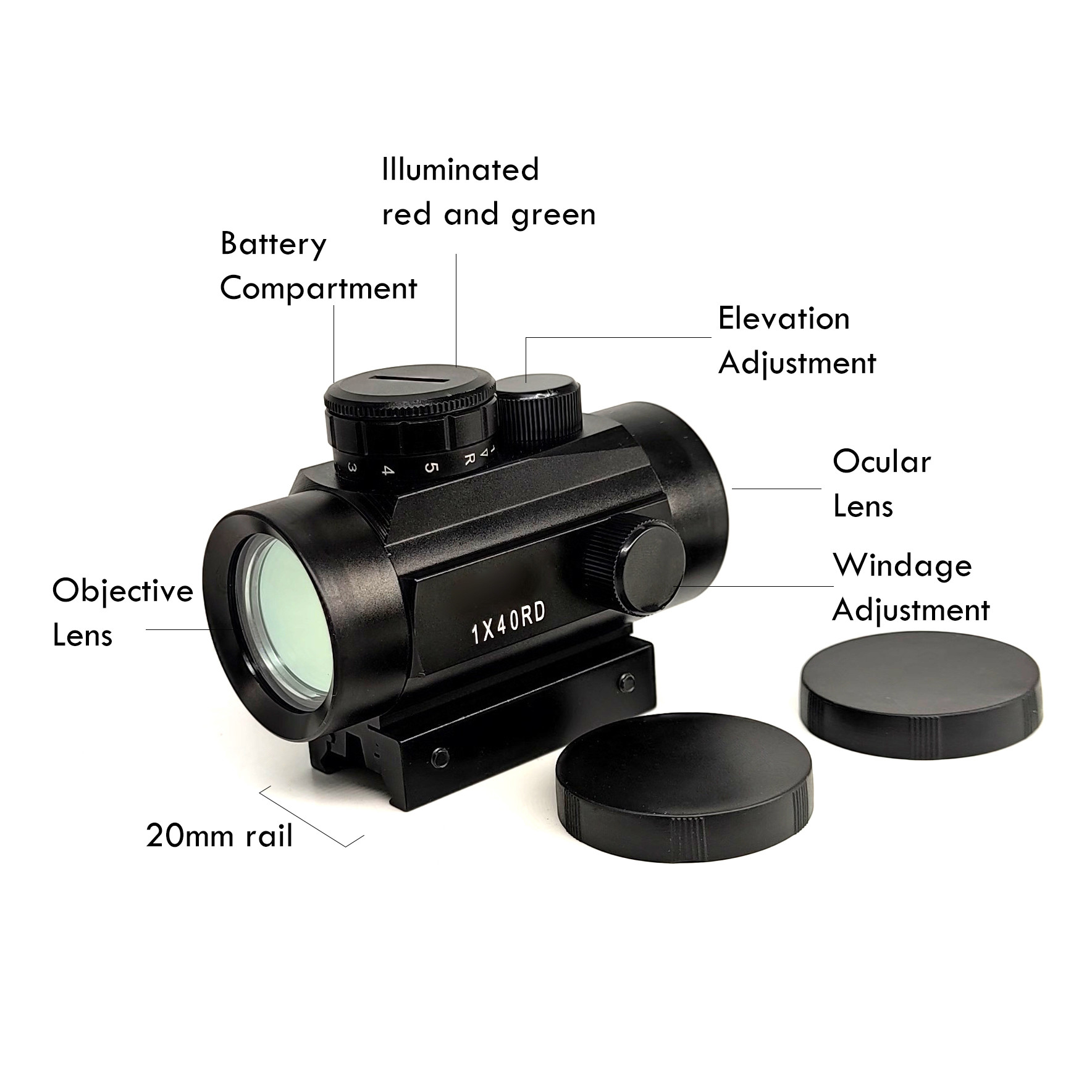 Красные зеленые Monoculars ночного видения видимости точки 1x40mm с рельсами держателя 20mm