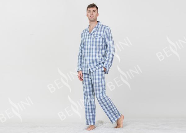 Long Sleeve Mens Lightweight Cotton Pajamas / Mens Winter Pyjamas Quick Dry