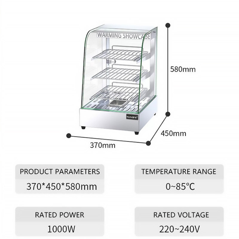 Curved Glass Hot Food Display Cabinets Electric Heating Counter Warming Showcase