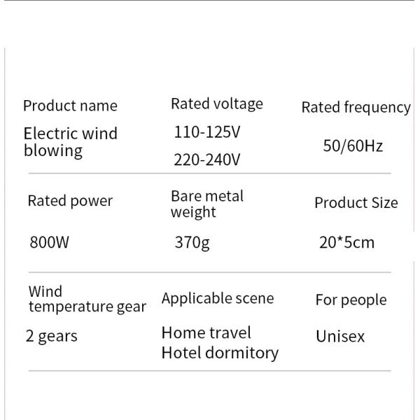 370g Salon 800W Portable Hair Blow Dryer With Diffuser