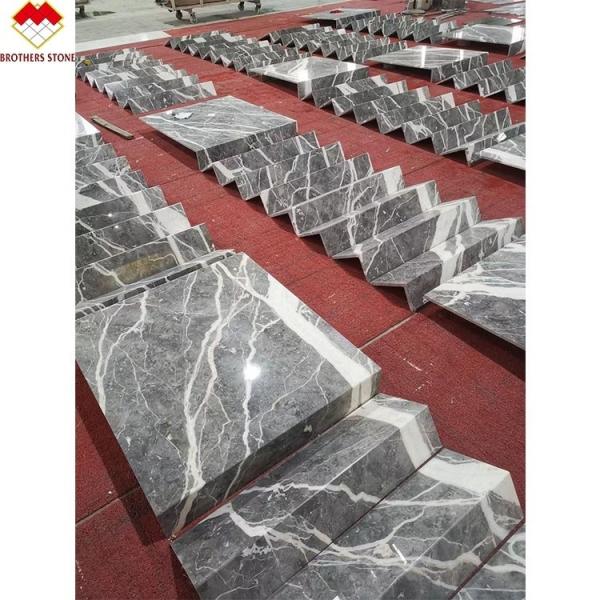 Customized Modern-Style Grey White Grains Marble Steps Carved Arc Staircase for Indoor