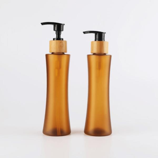 Shampoo Amber bamboo cosmetic packaging plastic bamboo pump bottle frosted 6oz 180ml