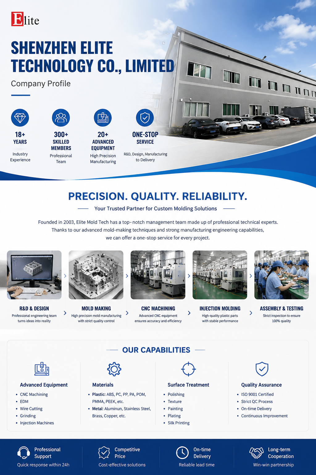 Custom Injection Mold Manufacturer with ±0.01 mm Tolerance and 300,000 to 1,000,000 Shots in Steel Material