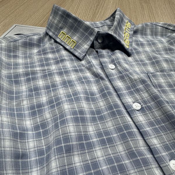 Manufacturer High Quality Button up Embroidery Double Layer Men's Shirt Custom Designer Blue Plus Size Plaid Check Pattern Shirt