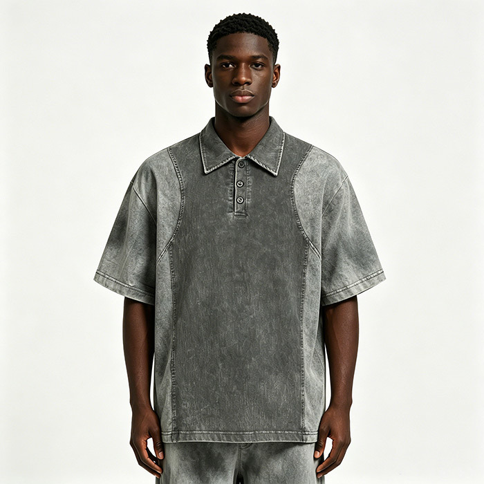 Oversized Men's Custom Polo Shirts 280GSM Color Block Polo Shirt Drop Shoulder