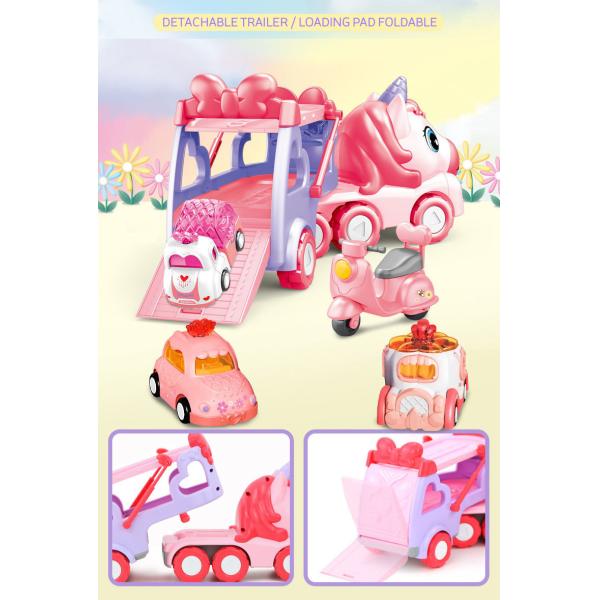 Friction Power Transport Carrier Truck Pull Back Unicorn Car for 18M Kids Boys No Battery