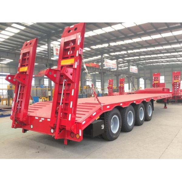 Hydraulic Ramps 60 Tons Low Bed Semi Trailer , Air Suspension Low Flatbed Trailer