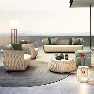 Restaurant Outdoor Light Luxury PE Rattan Sofa Set Patio Waterproof Metal Furniture