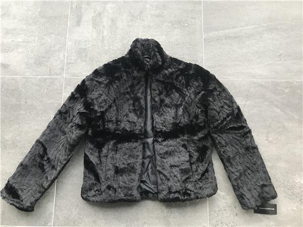 Womens Black Textured Faux Fur Chubby Coat With Funnel Collar High Fashion TW75507