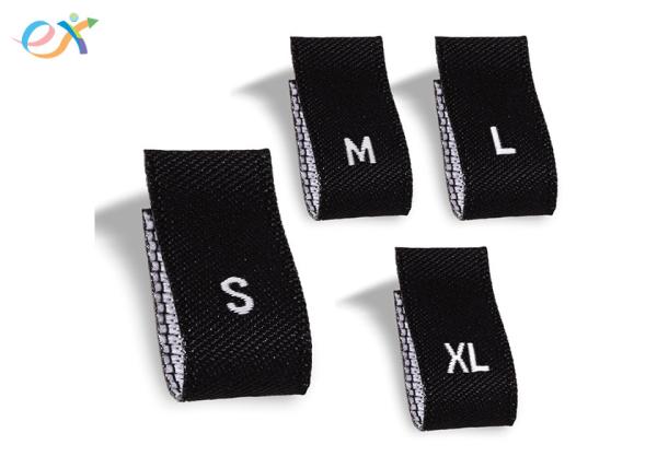 Size Woven Ribbon Tag Fabric Embroidered Labels Sewing Sew Garment White On Black