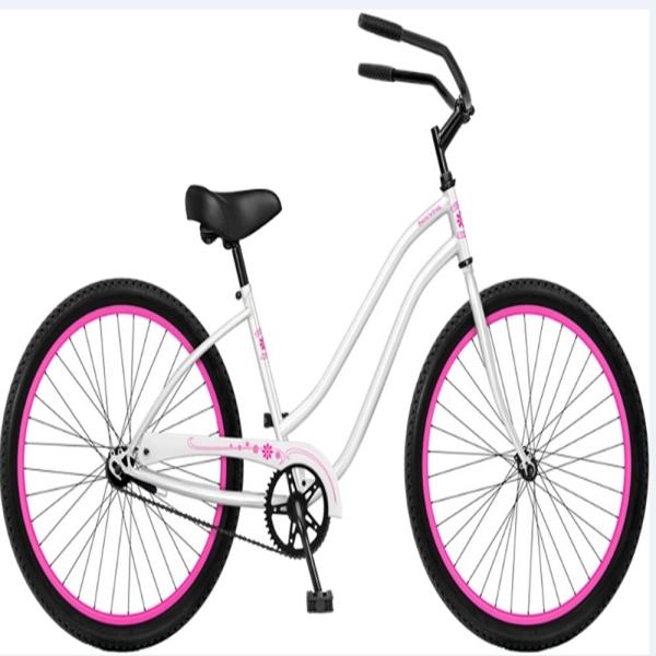Step Through Design 26 Inch Beach Cruiser Bike with Coaster Foot Brake and White Color