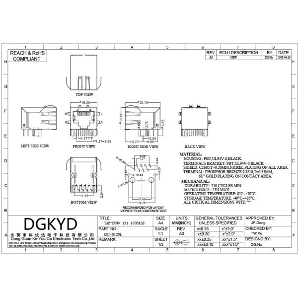 Integrated 100 BASE-TX Lan Filter Rj45 Ethernet Connector Module