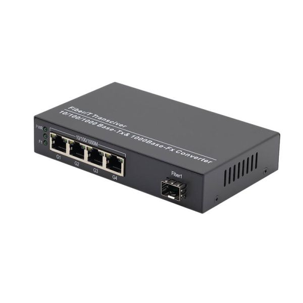 Gigabit SFP Fiber Media Converter 4 RJ45 Ports 10/100/1000Mbps Ethernet Extender