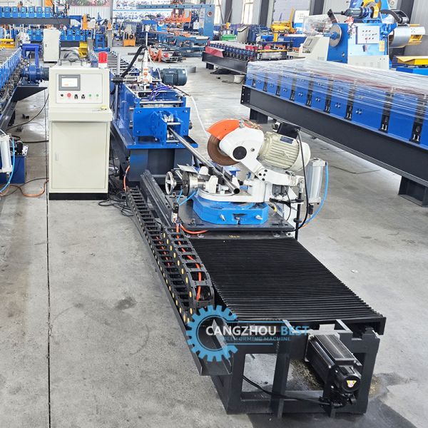 Steel Profile Galvanized Flying Cutting Laser Welding Round Pipe Making Roll Forming Machine