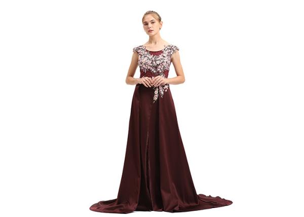 Purplish Red Wedding Bridesmaid Dresses , Beauty Flower Maxi Prom Dresses