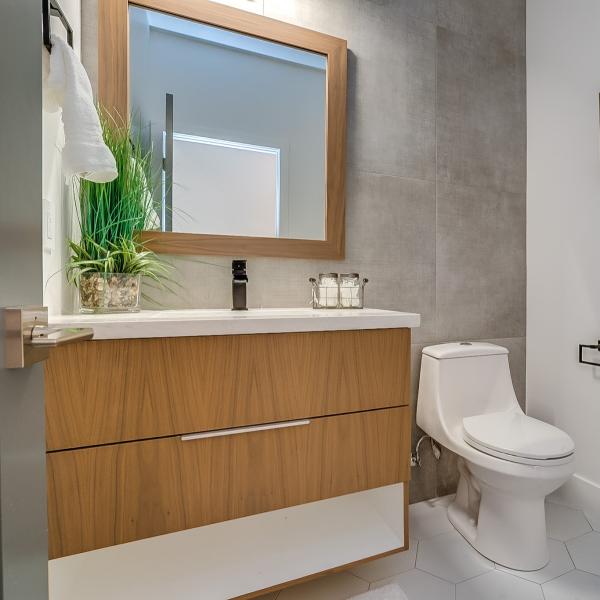 Melamine Japanese Wall Modern Bathroom Wooden Cabinets Flat Panel Wood Texture