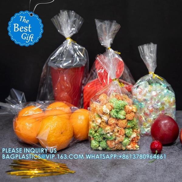 Gusset Bottom Clear Gift Bags Treat Bags With Ties 8X11 6X9 Goodie Bags Party Favor Bags Cellophane Wrap For Popcorn