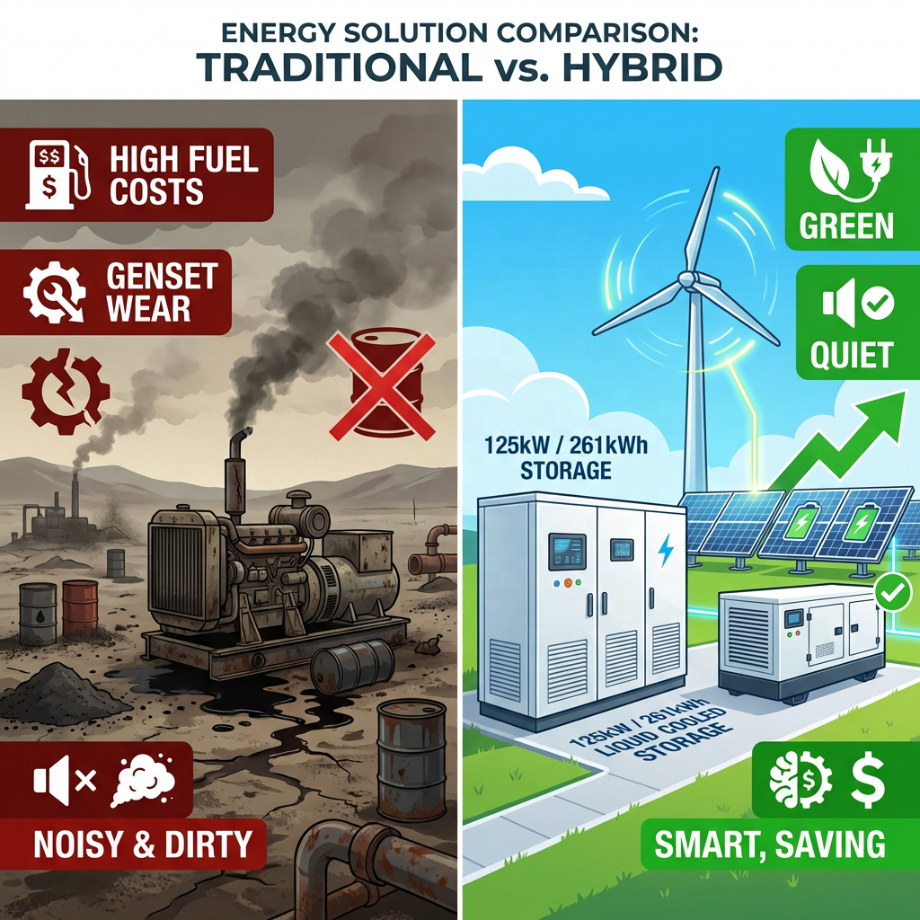 125kW 261kWh Liquid Cooling BESS Diesel Generator Hybrid Solution for Oil Gas Field Microgrid System