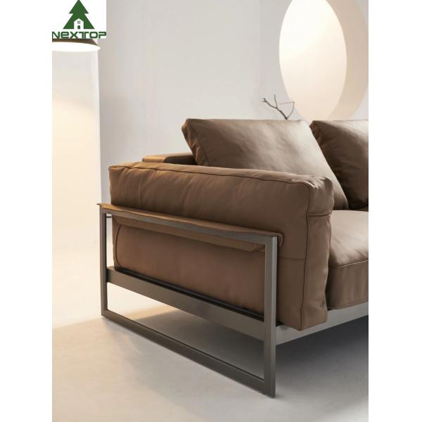 Sofá de couro de vida 3 Seaters Sofa Metal Frame de reclinação macio da sala de hotel de Brown