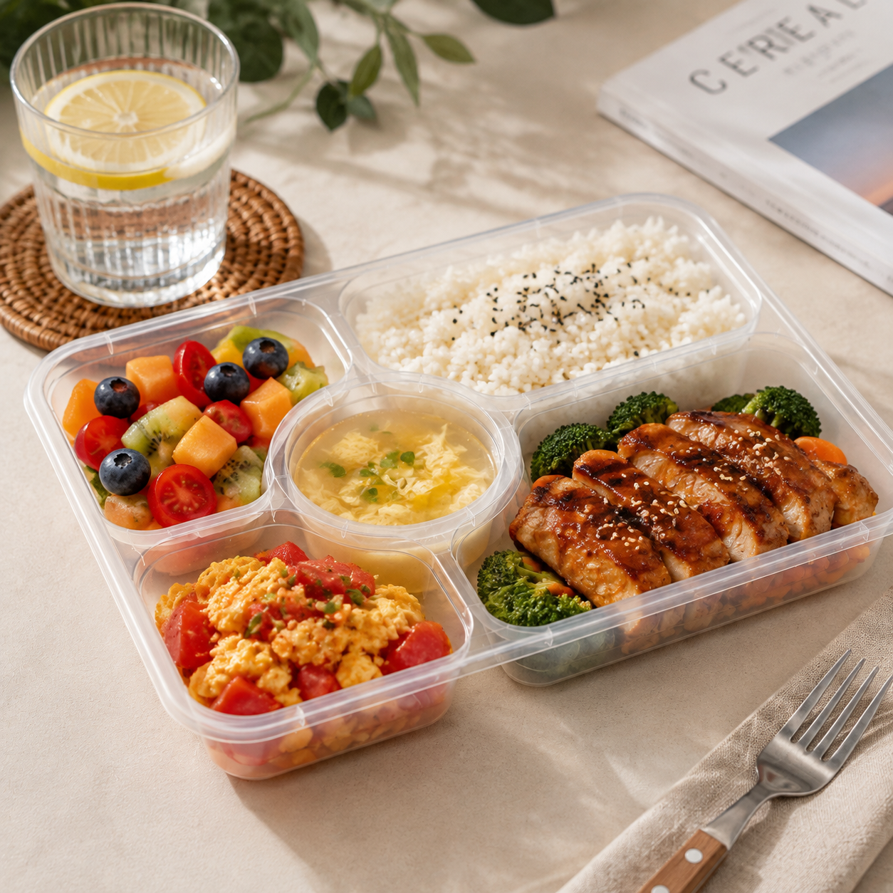 Buffet Five Section Clear PP Compartment Food Containers for Party Meals