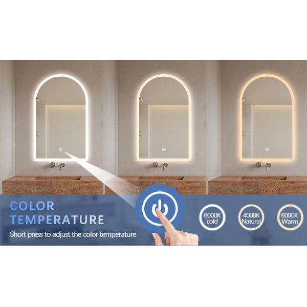 Shatterproof Arch Bathroom Mirror 20*31 Inch Beauty Salon Mirror With Lights