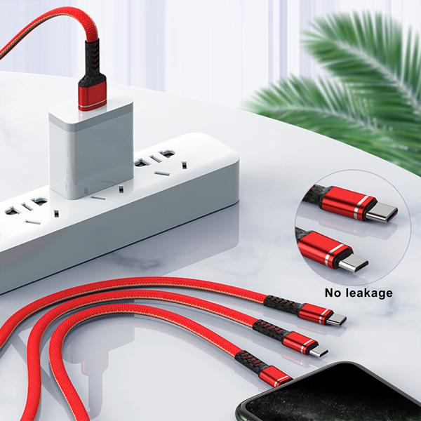 Customizable Three In One Braided Charging Cable 1M Length For Mobile Phone
