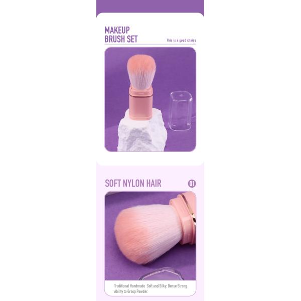 Вытягиваемая щетка для макияжа порошковая щетка розовая пластиковая ручка 100% синтетические волосы пластиковая ручка OEM