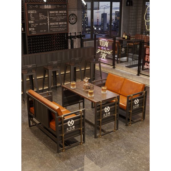 Durable Iron Frame Metal Bar Booth with Premium PU Leather and Customizable Colors for Industrial Bar Furniture