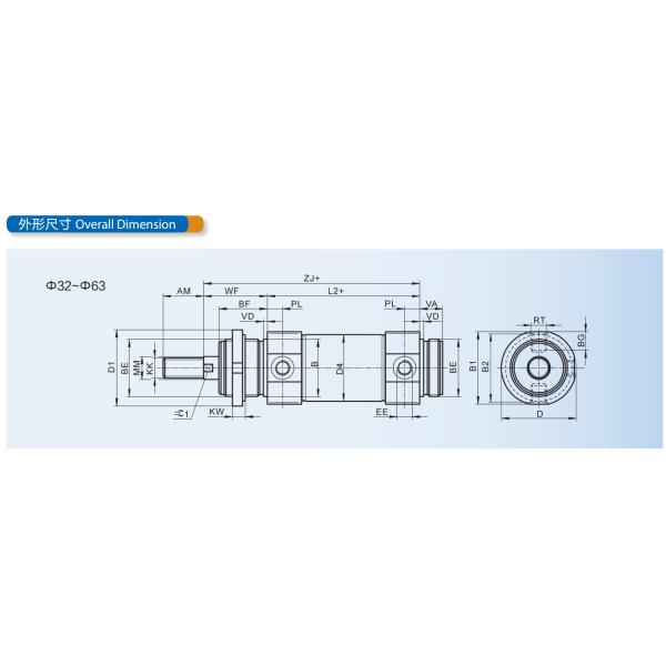 Round Stainless Steel Mini Air Cylinder CRDSW Type With Bore 32 - 63mm