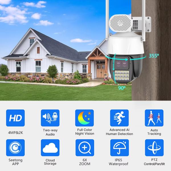 Smart AI HD 4MP 360 Ptz Camera 4G Smart AI HD 1080P 360 Ptz Camera  Dual Lens Night Vision CCTV 4G PTZ Camera