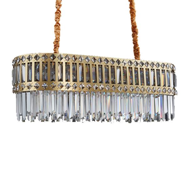 Modern K9 Clear Crystal Bar Rectangle Raindrop Chandelier Lighting LED Ceiling Light Fixture Pendant for Dining Room