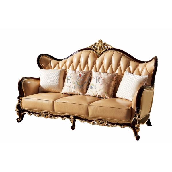 Living Room Luxury Wooden Frame Leather Sofa Set