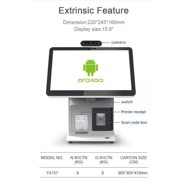 Windows 10 15.6 inch True Flat Touch Screen Desktop POS with Scanner and Thermal Printer