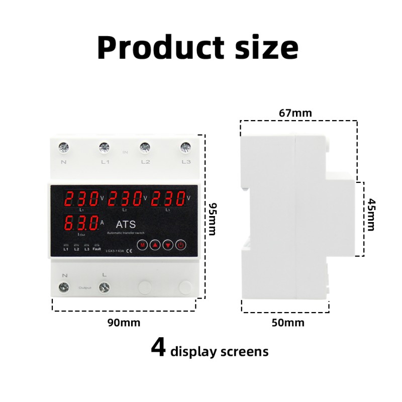 Automatic Transfer Switch (ATS) PC 63A/100A Three Phase Uninterrupted Power Stabilizer Voltage Protector Phase Selector