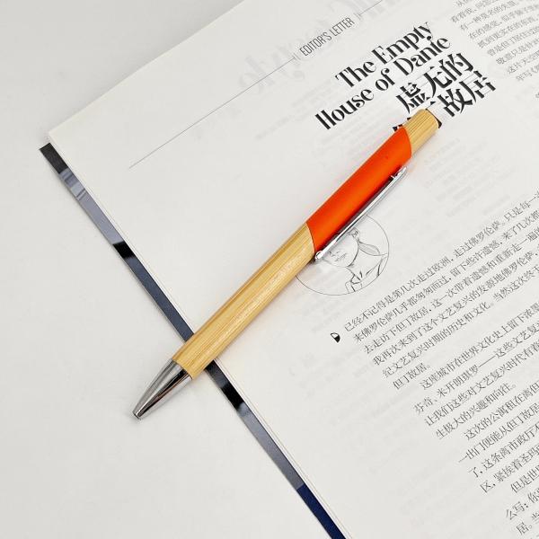 Environmental Multi Color Press Type Bamboo Ball Pen Printing Logo Click Ballpoint Pen
