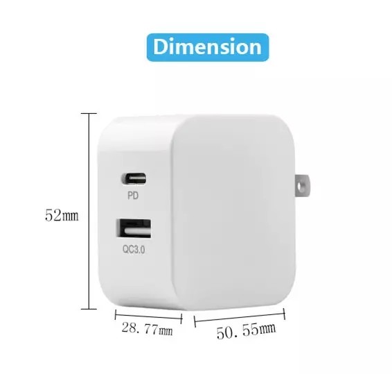 USB Type C 100-240V Dual Port Charger 20W Foldable Plug For IPhone 13 Pro Max