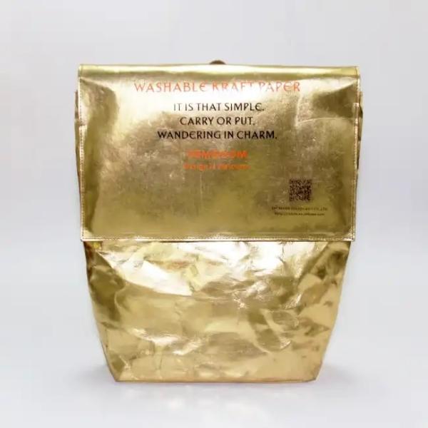 Custom Eco Waterproof Durable Metallic Washable Kraft Paper Bag Computer Craft Backpack