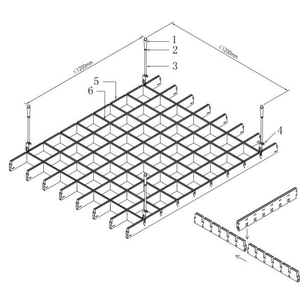 100x100 Metal Ceiling Tiles Grille Spacing Aluminum Cell Building Ceiling Decoration