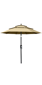 Patio Umbrellas 9' Light Beige, Outdoor Umbrella Market Table Umbrellas with Push Button Tilt and Crank