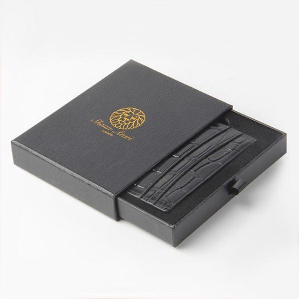 Papel de textura negra premium personalizada Sets de cartón rígido de cartón para hombres Plazo de billeteras de regalo con logotipo de aluminio de oro