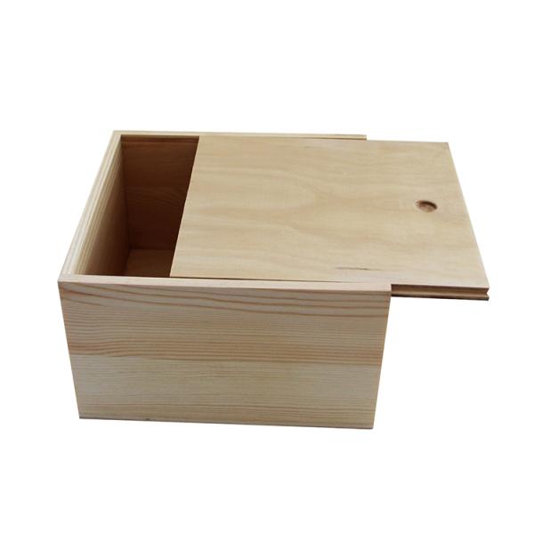 Large Light Weight Unfinished Wood Box with Slide Lid Natural Color Wood Type Plywood