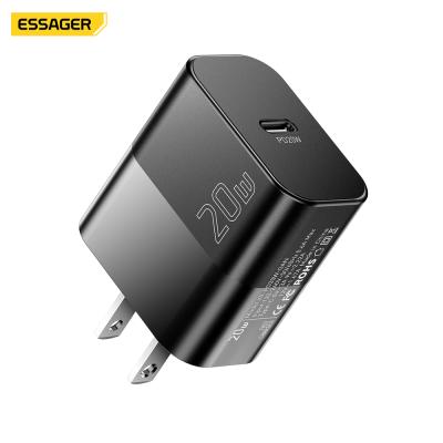 ESSAGER PD 20W Usb C Fast Charging Gan Mobile Cell Phone Charger Us Eu Uk Plug Mini Portable