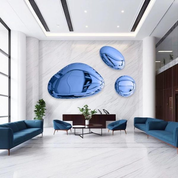 Blue / Green / Silver Stainless Steel Wall Art Sculpture Pebble Wall Art