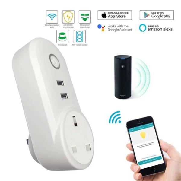Smart WiFi Power Plug Outlet Socket with 2PCS USB Port App Control Timer Function Compatible with Amazon Alexa Google