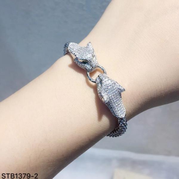CZ Cubic Zirconia Animal Tiger Sterling Silver Bracelet Bangle Flexible Bangle Jewelry