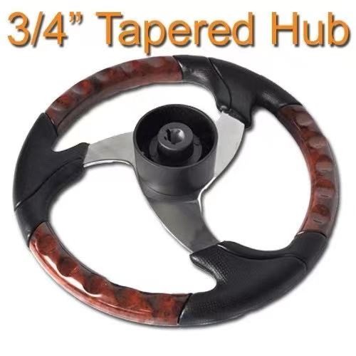 SGS Black Fishing Boat Steering Wheel , 3/4inch Taperd Hub Yacht Steering Wheel