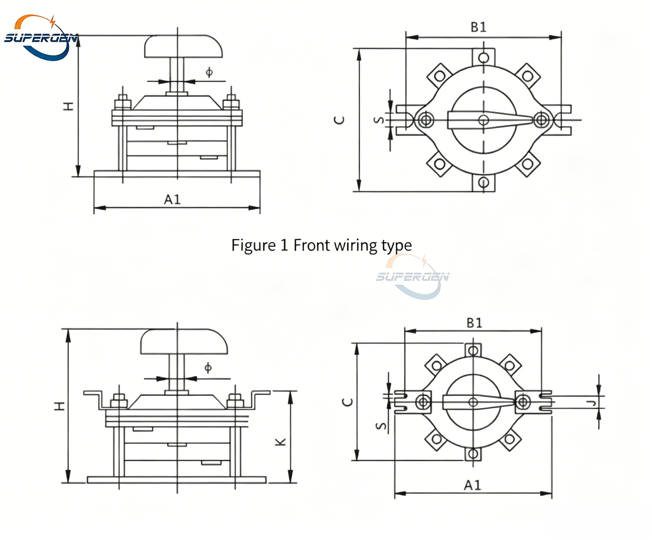 Marine Changeover Switch, Combination Switch HZ10D-63P/4, 63A, Two Circuits, 4 Wires, 12 Terminals