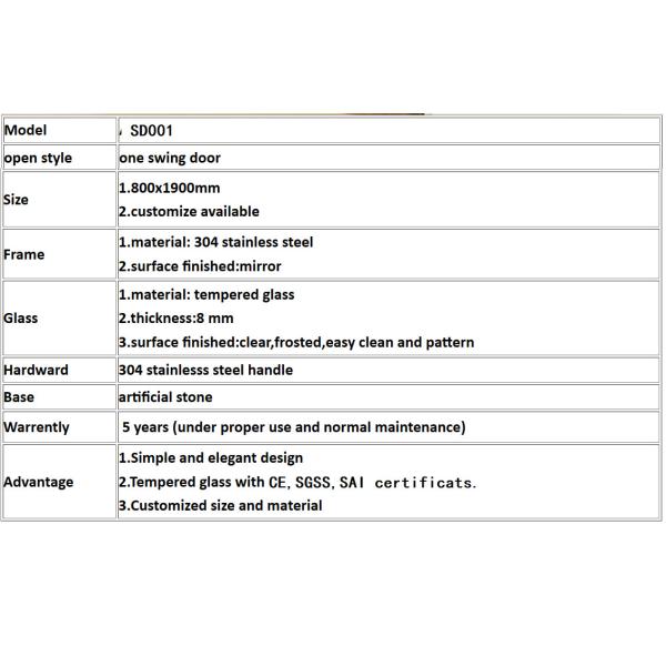 Подгонянная закаленная шарниром дверь ливня стеклянного качания двери Frameless одиночного стеклянная