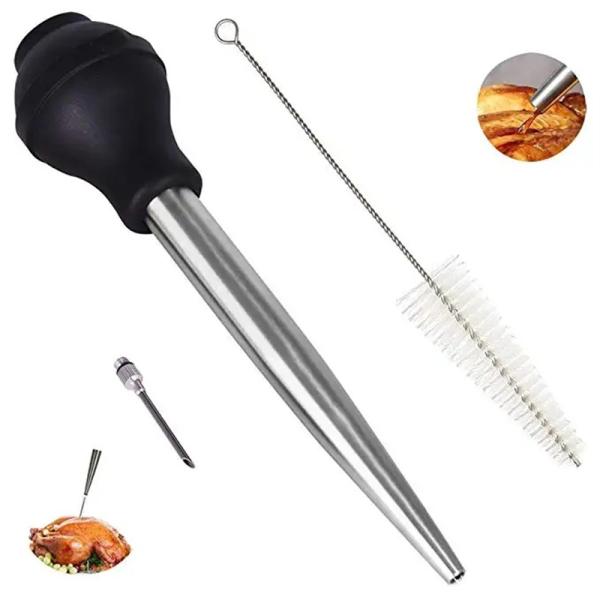 304 Stainless Steel Silicone Drip Oil Seasoning Tube for BBQ Turkey Needle in Balck