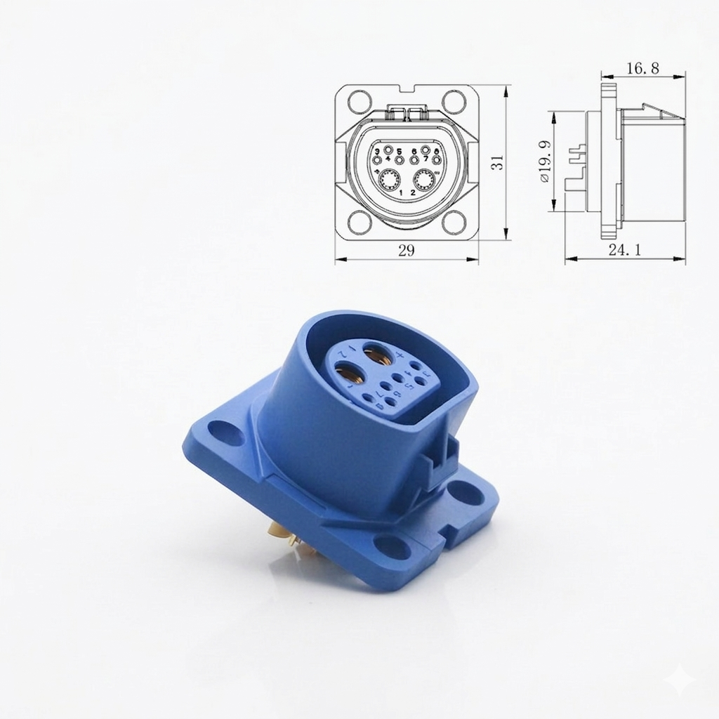 EV Backup Terminal Series M18-2+6 High Power 500V 20A Durable Charging Connector